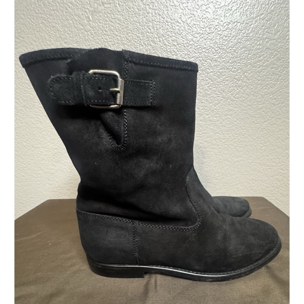J.Crew Black Leather Moto Boots Womens 7.5 Minimalist Old Money Buckle Classic